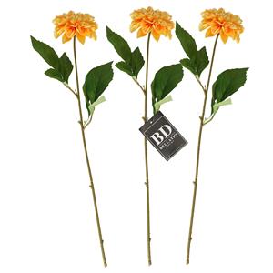 Bellatio Design Kunstbloem Dahlia - 3x - 50 cm - lichtgeel - kunst zijdebloemen -
