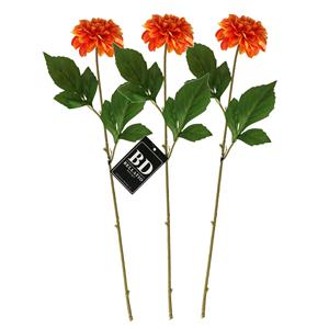 Bellatio Design Kunstbloem Dahlia - 3x - 50 cm - oranje - kunst zijdebloemen -