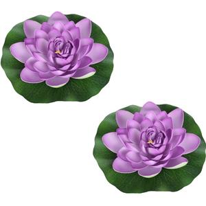 Merkloos 2x Paarse drijvende kunst waterlelie bloemen 26 cm -