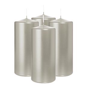 Wiedemann Cilinderkaars/stompkaars - 4x - metallic zilver - 15 x 7 cm - 63 branduren -