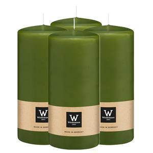 Wiedemann Cilinderkaars/stompkaars - 4x - olijfgroen - 15 x 7 cm - 63 branduren -