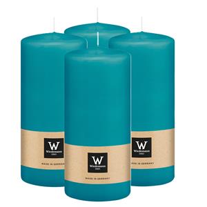 Wiedemann Cilinderkaars/stompkaars - 4x - turquoise blauw - 15 x 7 cm - 63 branduren -