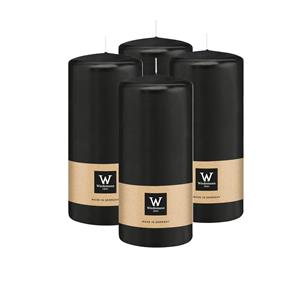 Wiedemann Cilinderkaars/stompkaars - 4x - zwart - 15 x 7 cm - 63 branduren -