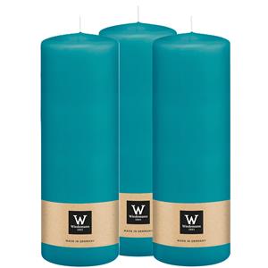 Wiedemann Cilinderkaars/stompkaars - 3x - turquoise blauw - 20 x 7 cm - 103 branduren -