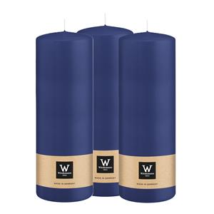Wiedemann Cilinderkaars/stompkaars - 3x - donkerblauw - 20 x 7 cm - 103 branduren -