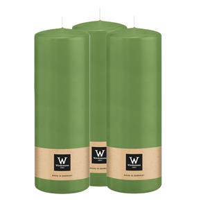 Wiedemann Cilinderkaars/stompkaars - 3x - lichtgroen - 20 x 7 cm - 103 branduren -