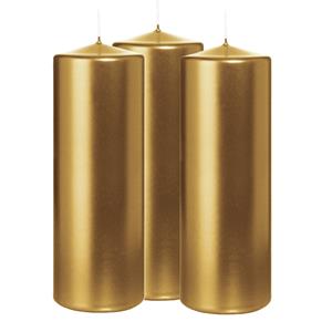 Wiedemann Cilinderkaars/stompkaars - 3x - metallic goud - 20 x 7 cm - 103 branduren -