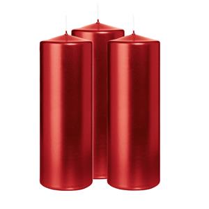 Wiedemann Cilinderkaars/stompkaars - 3x - metallic rood - 20 x 7 cm - 103 branduren -