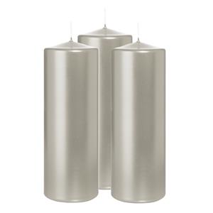 Wiedemann Cilinderkaars/stompkaars - 3x - metallic zilver - 20 x 7 cm - 103 branduren -