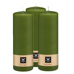 Wiedemann Cilinderkaars/stompkaars - 3x - olijfgroen - 20 x 7 cm - 103 branduren -
