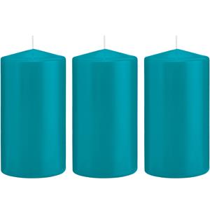 Trend Candles Cilinderkaars/stompkaars - 3x - turquoise - 8 x 15 cm - 69 branduren -