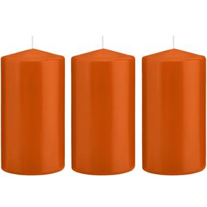 Trend Candles Cilinderkaars/stompkaars - 3x - oranje - 8 x 15 cm - 69 branduren -