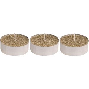 Merkloos 12x Gouden glitter waxinelichtjes/theelichtjes 6 cm -
