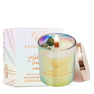 Crystallove Rainbow fluorite soy candle & champagne