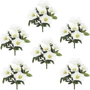 Kerstrozenstruiken, 6 stuks, groen met witte bloemen, hoogte 250 mm