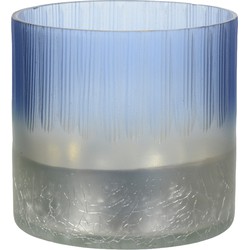 Decoris Theelichthouder glas l8b8h7.5 cm blauw - 