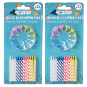 Color Party Verjaardag taart kaarsjes - gekleurd - 48x - met houder -