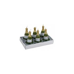 Merkloos 6x stuks Champagnefles theelichtjes/waxinelichtjes -