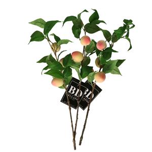 Bellatio Design Kunstbloem fruit tak Perzik - 3x - cm - losse steel - kunst zijdebloemen -