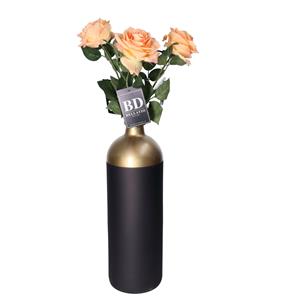 Bellatio Design Kunstbloem Roos Dijon - 3x - 64 cm - perzik kleurig - kunst zijdebloemen -