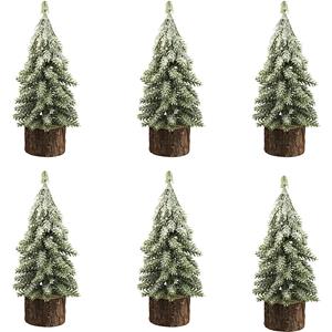 Kerstboompje op houten voet met bevroren look, VE = 6 stuks, totale hoogte 190 mm