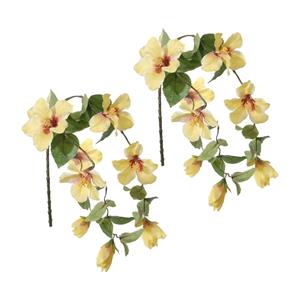 Louis Maes kunstbloemen - 2x - Hibiscus - geel - hangende tak van 165 cm - Hawaii/zomer thema -
