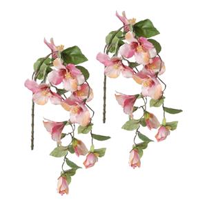 Louis Maes kunstbloemen - 2x - Hibiscus - roze - hangende tak van 165 cm - Hawaii/Zomer thema -