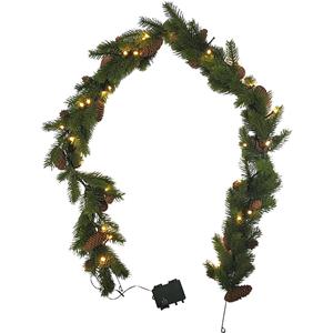 Kunstmatige sparrenslinger met kegels, met 40 LED's, batterijcompartiment, lengte 1800 mm