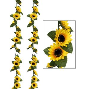 Atmosphera Kunstbloemen slinger zonnebloemen - 2x - 180 cm - geel/groen - decoratie - versiering -