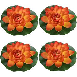 Merkloos 4x Oranje drijvende kunst waterlelie bloemen 18 cm -