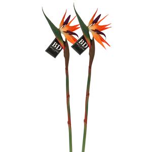 Bellatio Design Kunstbloem Strelitzia/Paradijsvogelplant - 2x - 84 cm - losse steel - kunst zijdebloem -
