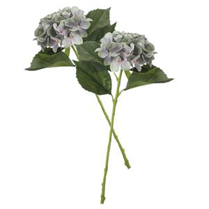 Mica Decorations Kunstbloem - 2x - Hortensia tak - lichtblauw - 51 cm - losse steel - Kunst zijdeblo -