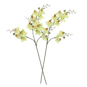 Mica Decorations Kunstbloem Orchidee tak - 2x - lichtgeel - 75 cm - Kunst zijdebloemen -