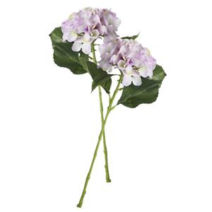 Mica Decorations Kunstbloem Hortensia tak - 2x - lila paars - 51 cm - losse steel - Kunst zijdebloemen -