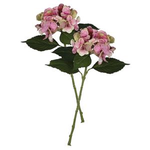 Mica Decorations Kunstbloem Hortensia tak - 2x - roze - 51 cm - losse steel - Kunst zijdebloemen -