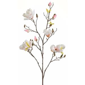 Emerald Kunstbloem Magnolia tak - 105 cm - creme wit/roze - Kunst zijdebloemen -