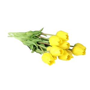 Bellatio Design Kunst tulpen boeket Sally - 7x stuks - geel - real touch - 47 cm - kunst zijdebloemen -