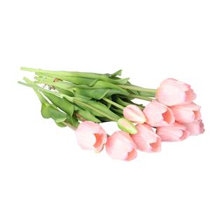 Bellatio Design Kunst tulpen boeket Sally - 7x stuks - lichtroze - real touch - 47 cm - kunst zijdebloemen -