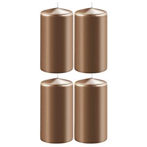 Enlightening Candles 4x Metallic koperen cilinderkaarsen/stompkaarsen 6 x 12 cm 45 branduren -