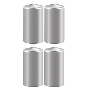 Enlightening Candles 4x Metallic zilveren cilinderkaarsen/stompkaarsen 6 x 12 cm 45 branduren -
