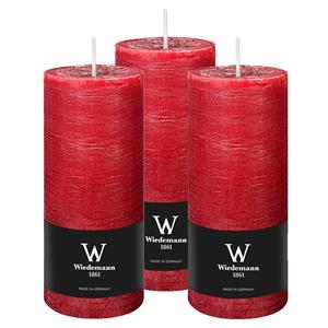 Wiedemann Cilinderkaars/stompkaars - 3x - rustieke kaars - rood - 7 x 16 cm - 66 branduren -