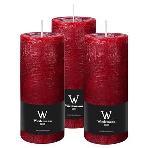 Wiedemann Cilinderkaars/stompkaars - 3x - rustieke kaars - bordeauxrood - 7 x 16 cm - 66 branduren -