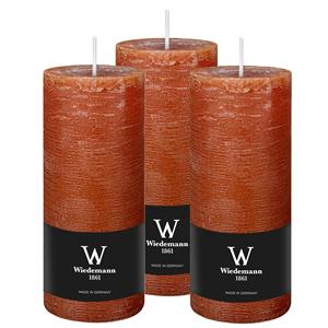 Wiedemann Cilinderkaars/stompkaars - 3x - rustieke kaars - cognac bruin - 7 x 16 cm - 66 branduren -