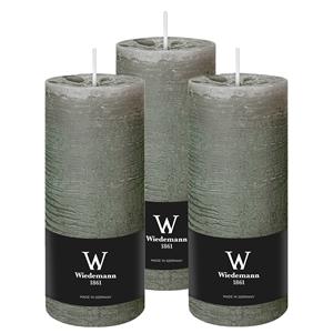 Wiedemann Cilinderkaars/stompkaars - 3x - rustieke kaars - lichtgrijs - 7 x 16 cm - 66 branduren -