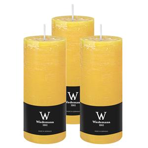 Wiedemann Cilinderkaars/stompkaars - 3x - rustieke kaars - okergeel - 7 x 16 cm - 66 branduren -
