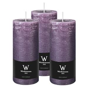 Wiedemann Cilinderkaars/stompkaars - 3x - rustieke kaars - paars - 7 x 16 cm - 66 branduren -