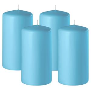 Enlightening Candles Cilinder/stompkaars - 4x - turquoise blauw - D6 x H15 cm - branduur -