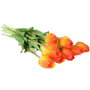 Bellatio Design Kunst tulpen boeket Sally - 7x stuks - oranje - real touch - 47 cm - kunst zijdebloemen -