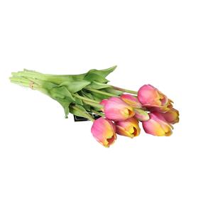 Bellatio Design Kunst tulpen boeket Sally - 7x stuks - paars - real touch - 47 cm - kunst zijdebloemen -