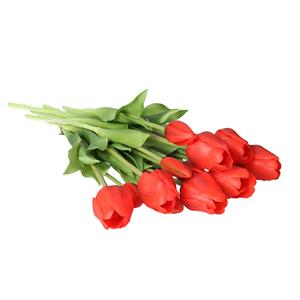 Bellatio Design Kunst tulpen boeket Sally - 7x stuks - rood - real touch - 47 cm - kunst zijdebloemen -